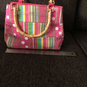 Colorful purse with bamboo handles